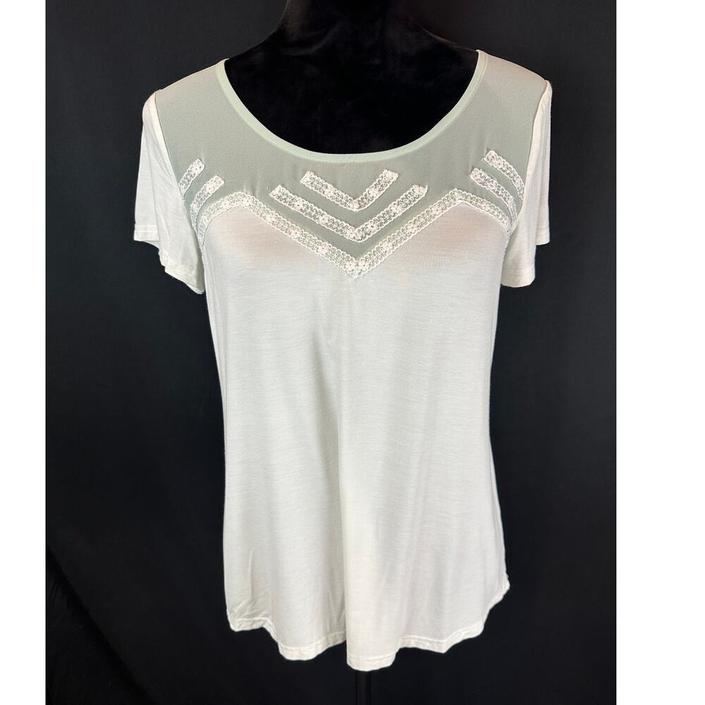 Daytrip Pieced Seafoam Mesh, Silver Sequins, Cream Top, Womens, The Buckle, Med